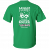 Jazz - A Louisiana Kitchen Green T-shirt with white text and graphics featuring musical notes, dancing figures, and a musical instrument. Text reads "LAISSEZ LES BONS TEMPS ROULER" and "Jazz: a Louisiana Kitchen. Kansas City, Columbia