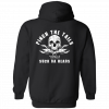 Jazz - A Louisiana Kitchen Black hoodie with white text and a skull design on the back. Text reads "Pinch the Tails, Suck Da Heads. Kansas City, Columbia