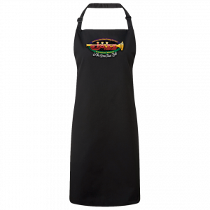 Jazz - A Louisiana Kitchen Black apron with colorful "Jazz" logo and slogan "Let the Good Times Roll" printed on the front. Kansas City, Columbia