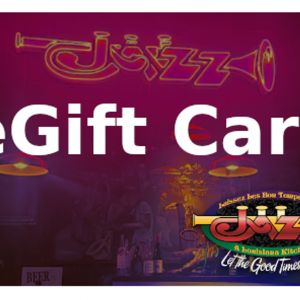 Jazz - A Louisiana Kitchen A "Jazz - A Louisiana Kitchen" eGift Card has a jazz-themed design with musical instruments and the tagline "Let the Good Times Roll" on a dark background. Kansas City, Columbia, cajun food restaurant near me